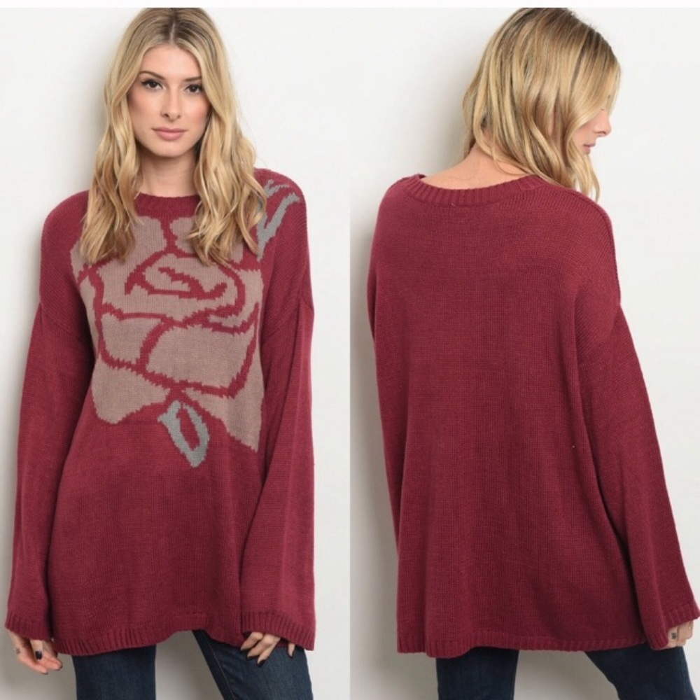 Red long bell sleeve sweater